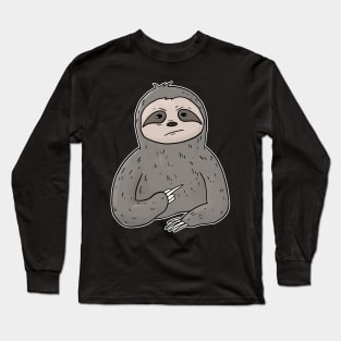 Grumpy Sloth Holding Middle Finger Long Sleeve T-Shirt